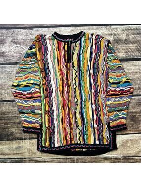 Coogi Sweater Womens Medium 1/4 Zip 3D Knit Colorful Pullover Mercerized Cotton